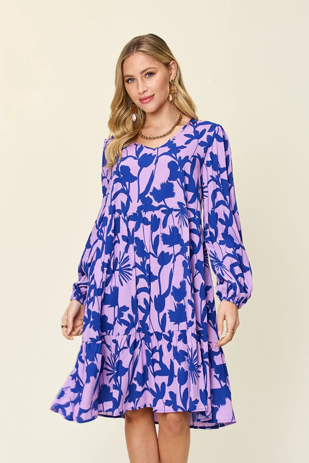 Double Take Full Size Printed Ruffle Hem Dress with Pocket - Lilixa.store