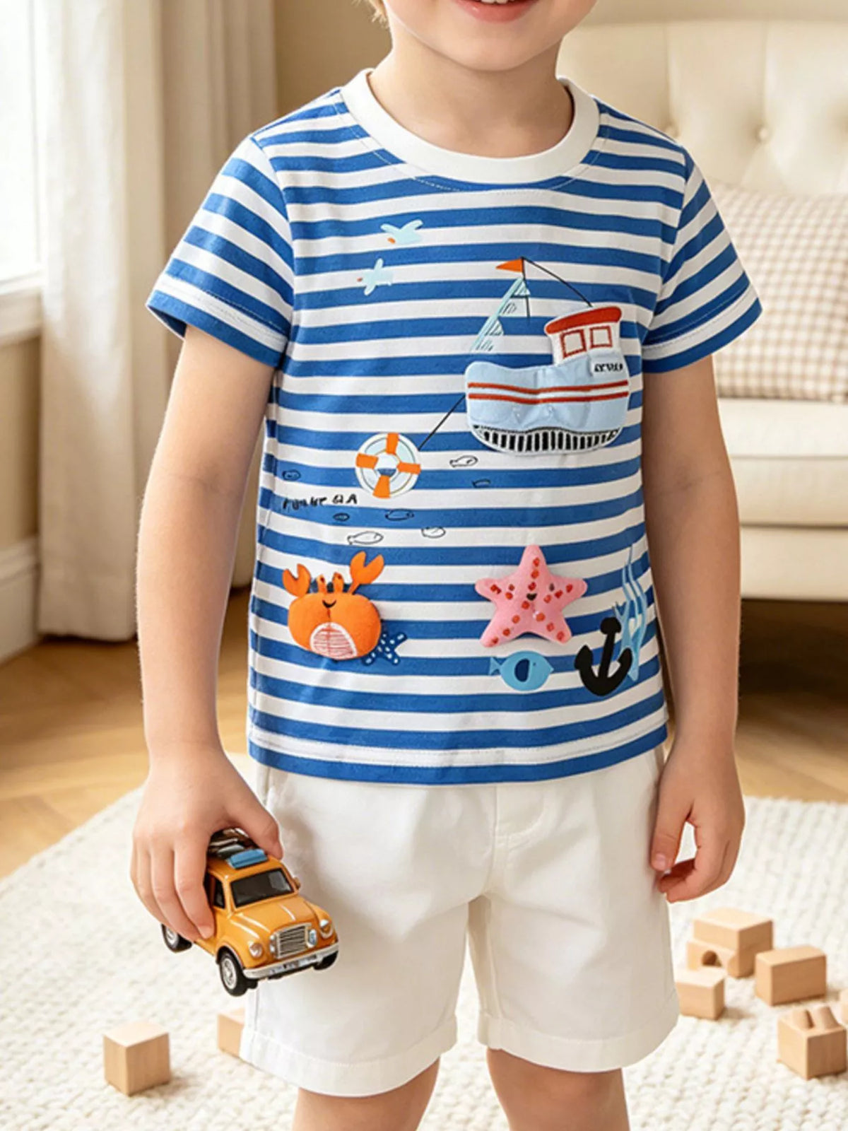 Children's Nautical Adventure Striped Short Sleeve Tee - Lilixa.store