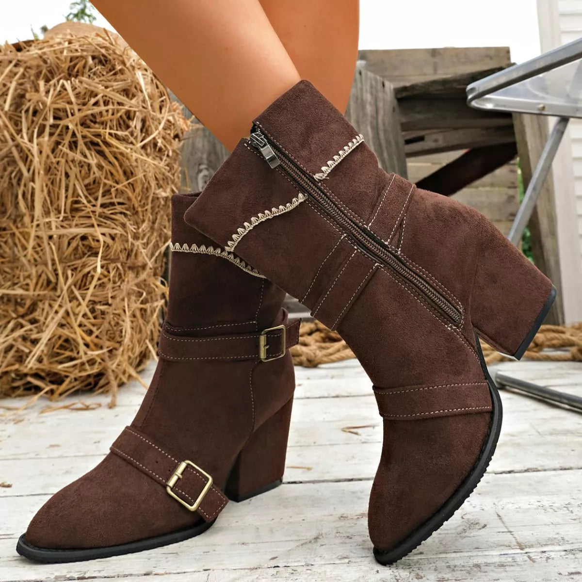 Point Toe Block Heels Boots - Lilixa.store