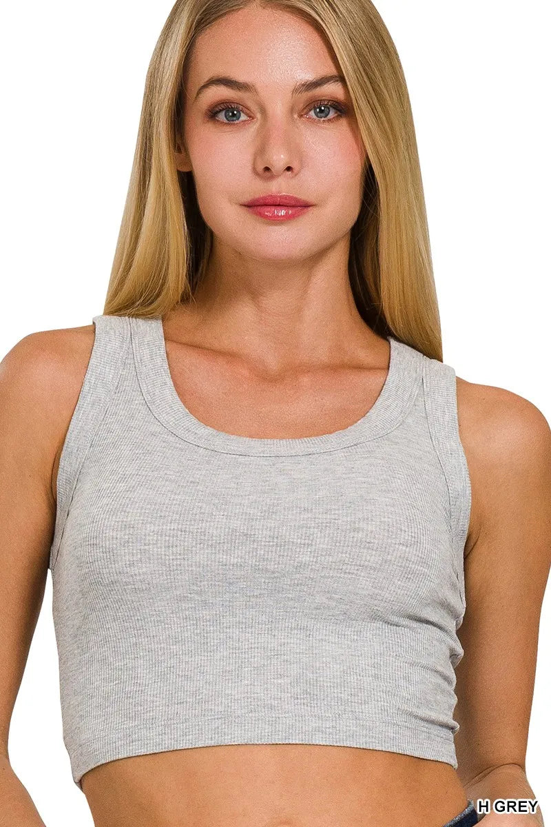 Zenana Ribbed Scoop Neck Cropped Tank Top - Lilixa.store