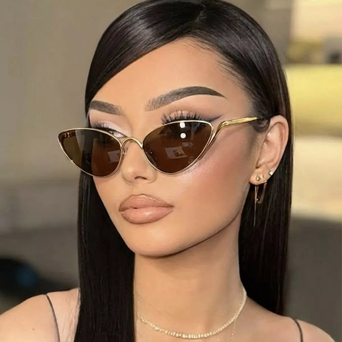 Gold-Rimmed Cat-Eye Sunglasses in Caramel