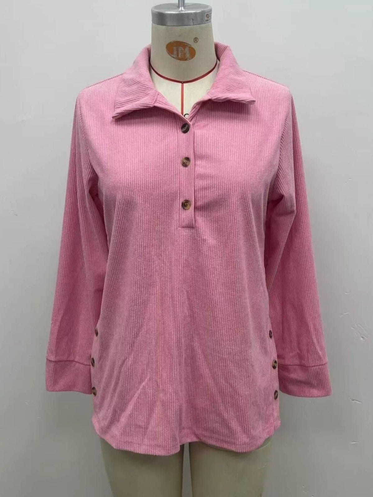Full Size Button Detail Long Sleeve Top Plus Size - Lilixa.store
