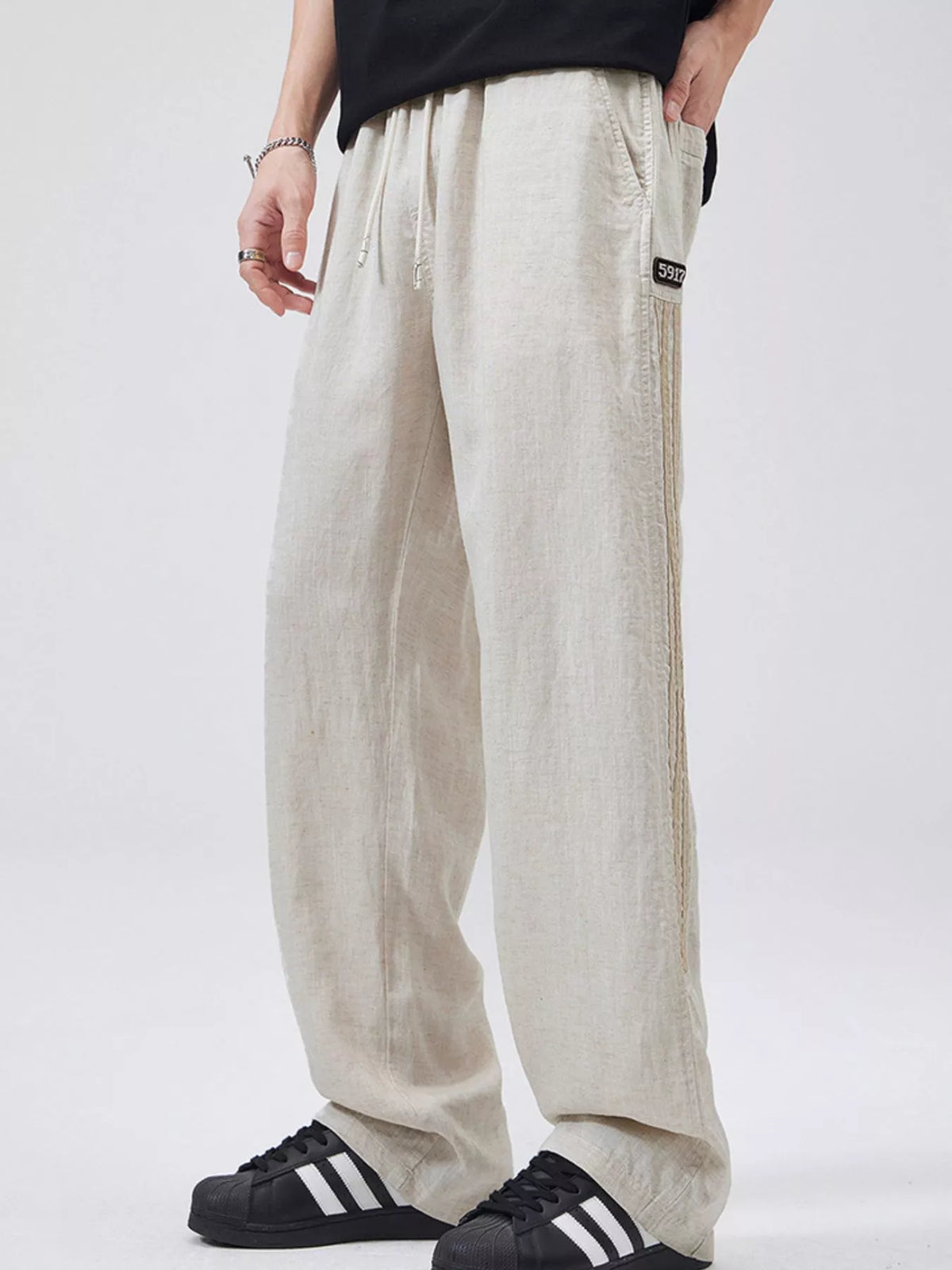 Men's Full Size Casual Loose-Fit Drawstring Pants Plus Size in Apricot