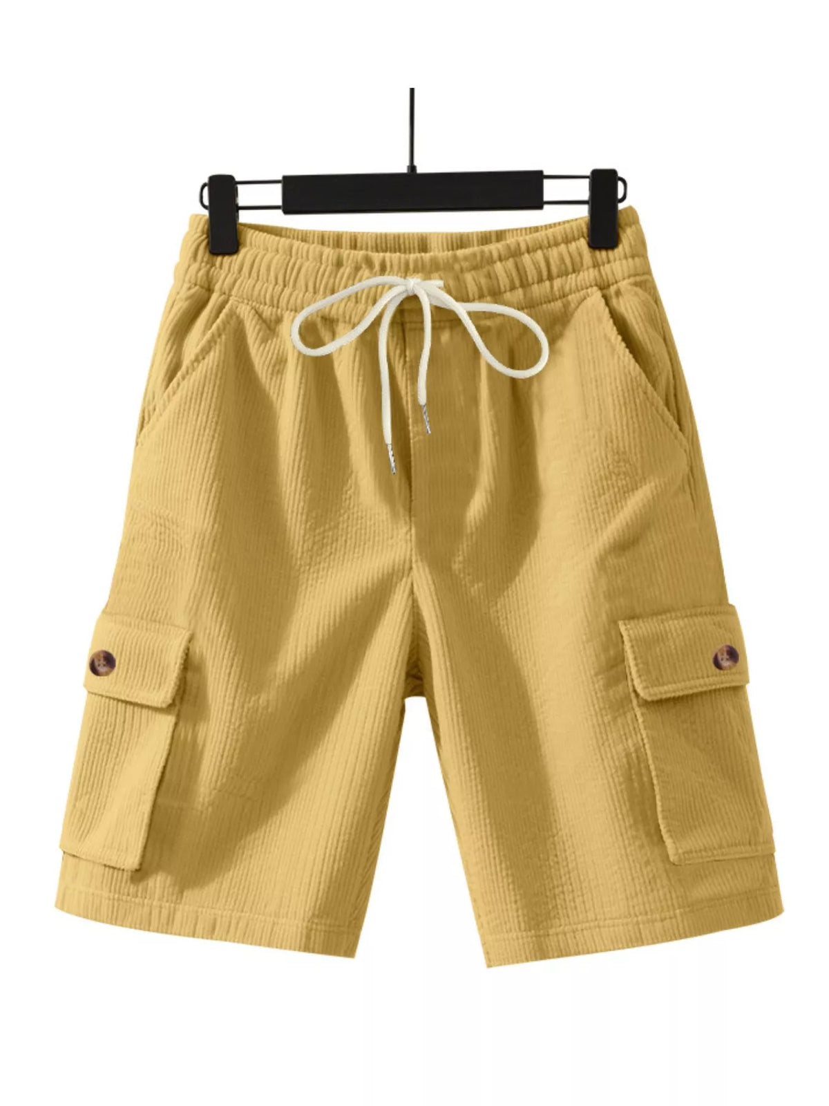Men's Full Size Casual Textured Drawstring Cargo Shorts Plus Size in Yellow