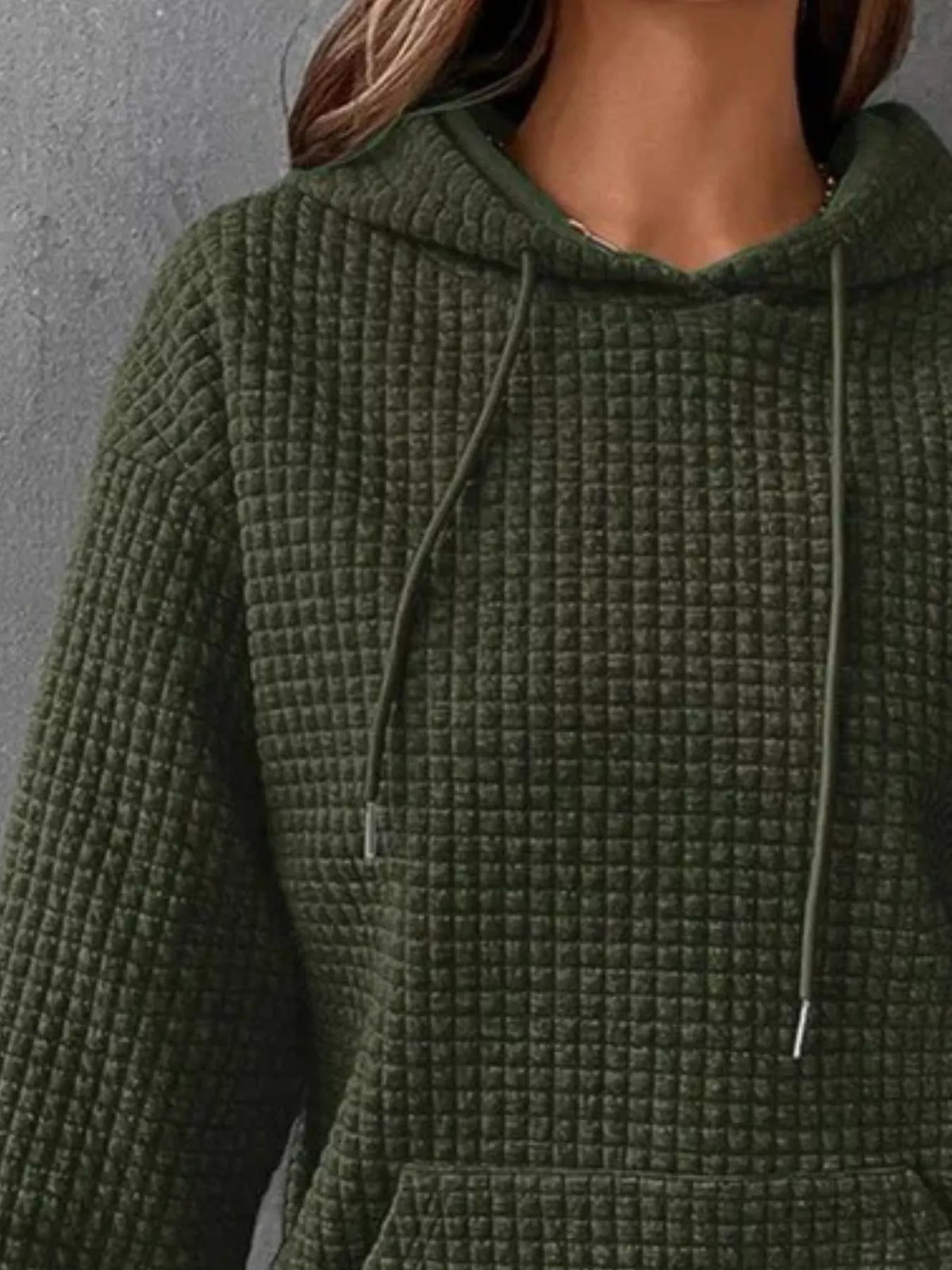 Full Size Textured Kangaroo Pocket Hoodie Plus Size - Lilixa.store