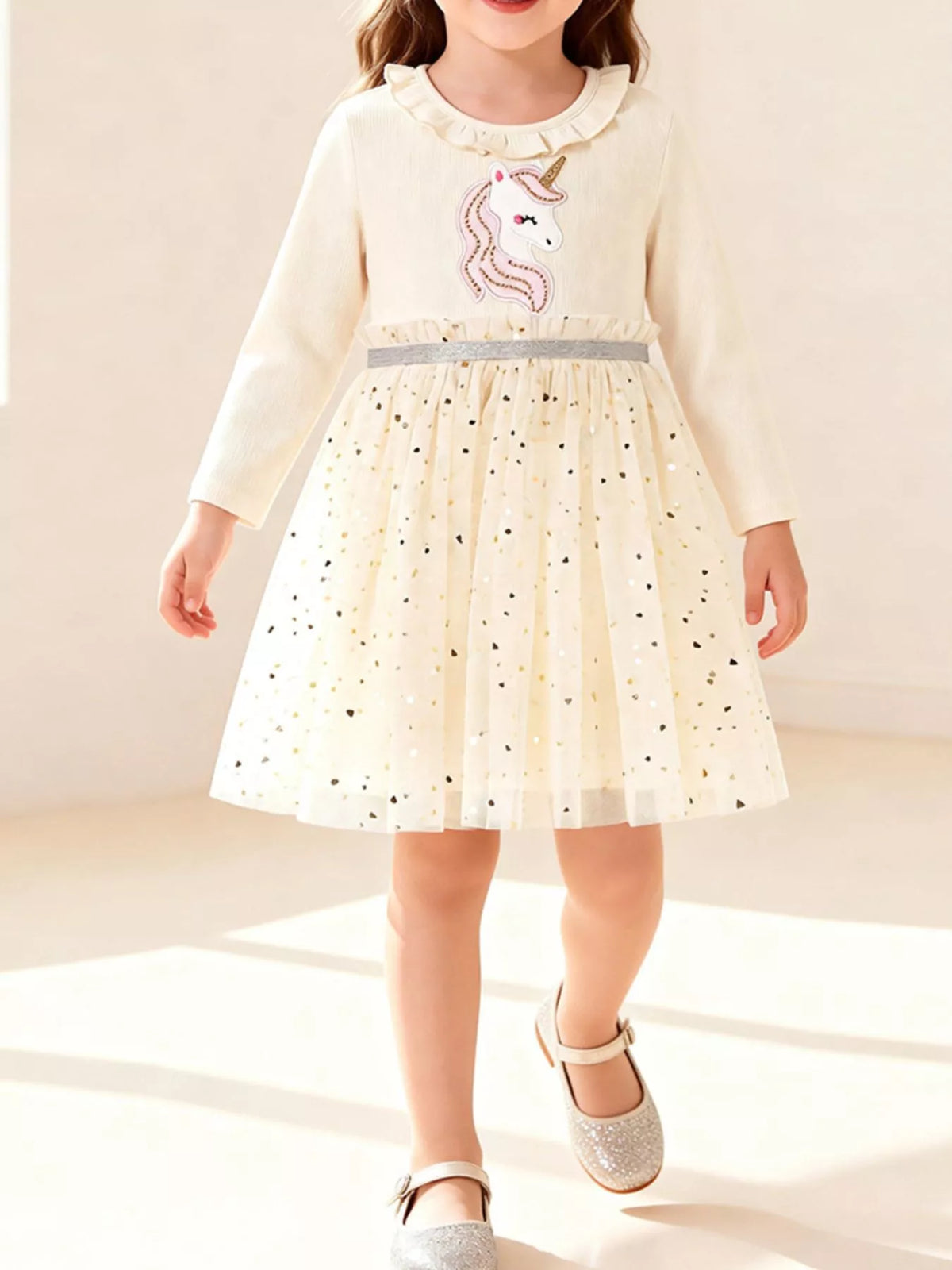 Children's Unicorn Applique Ruffle Trim Tulle Dress - Lilixa.store