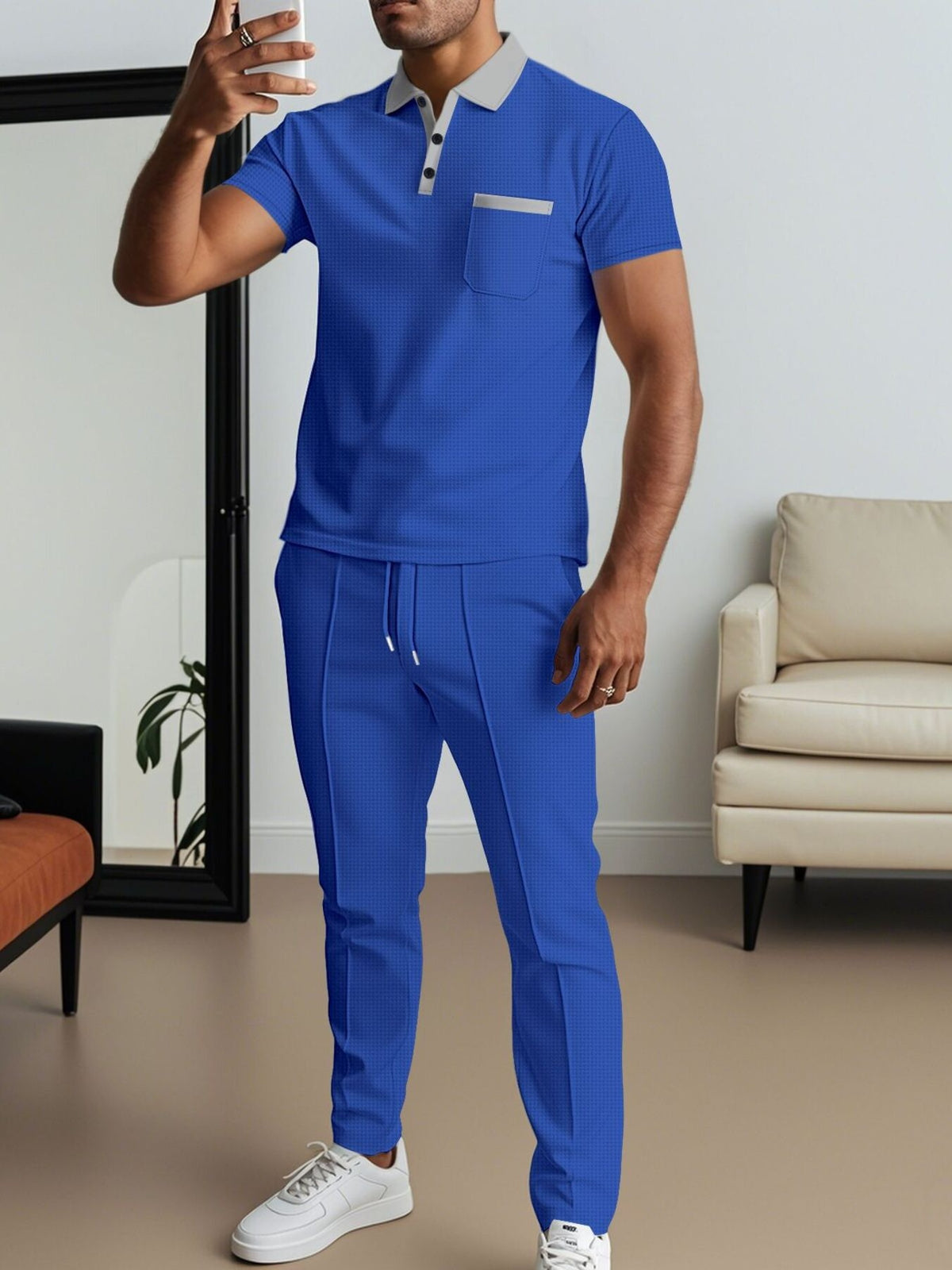Men's Full Size Short Sleeve Polo and Pants Set Plus Size - Lilixa.store