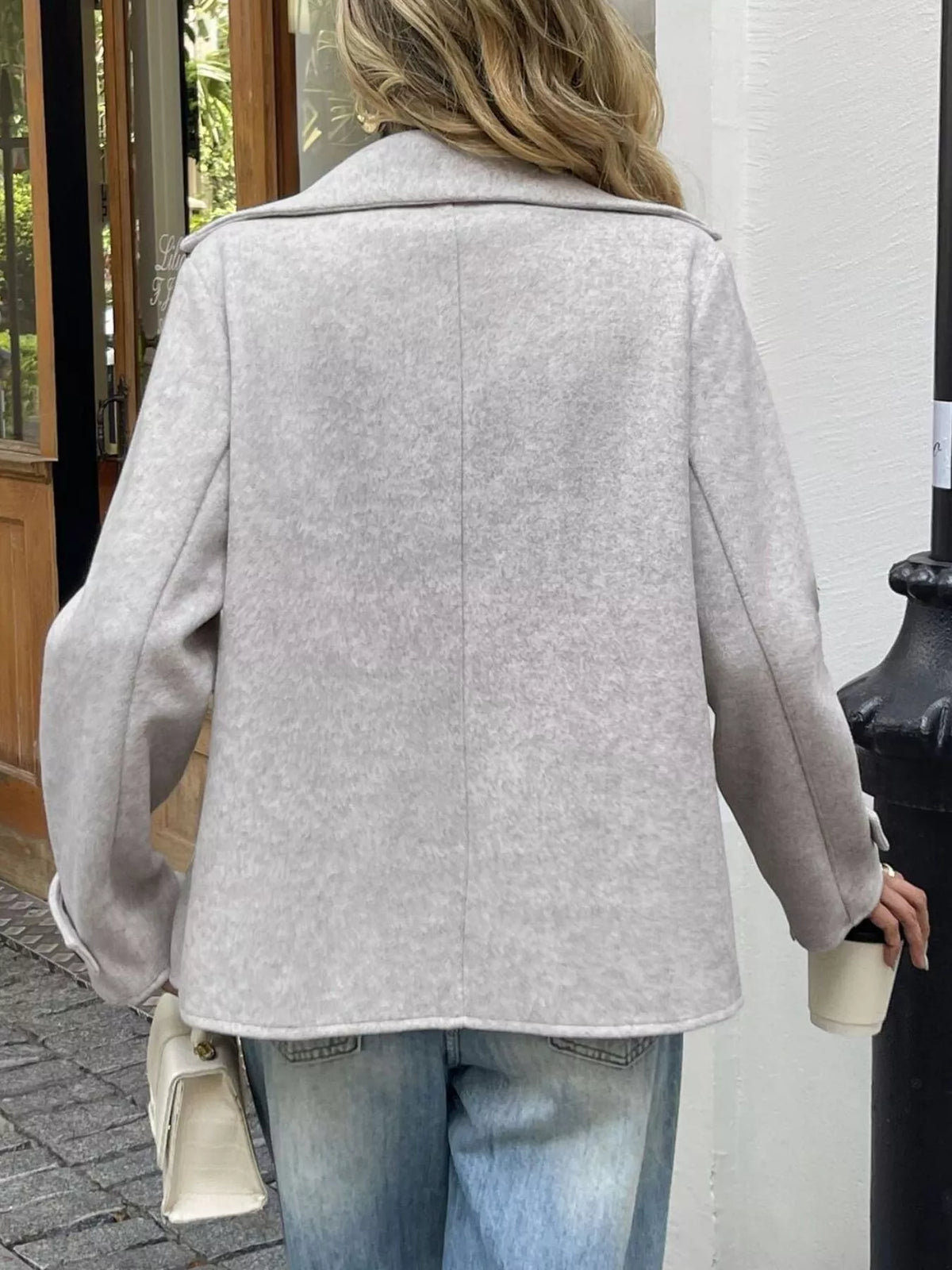 Wool Blend Double-Breasted Jacket in Apricot, view 6