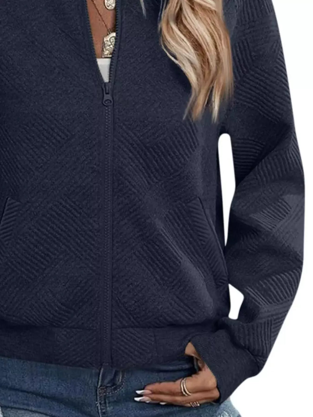 Textured Knit Zip-Up Jacket - Lilixa.store