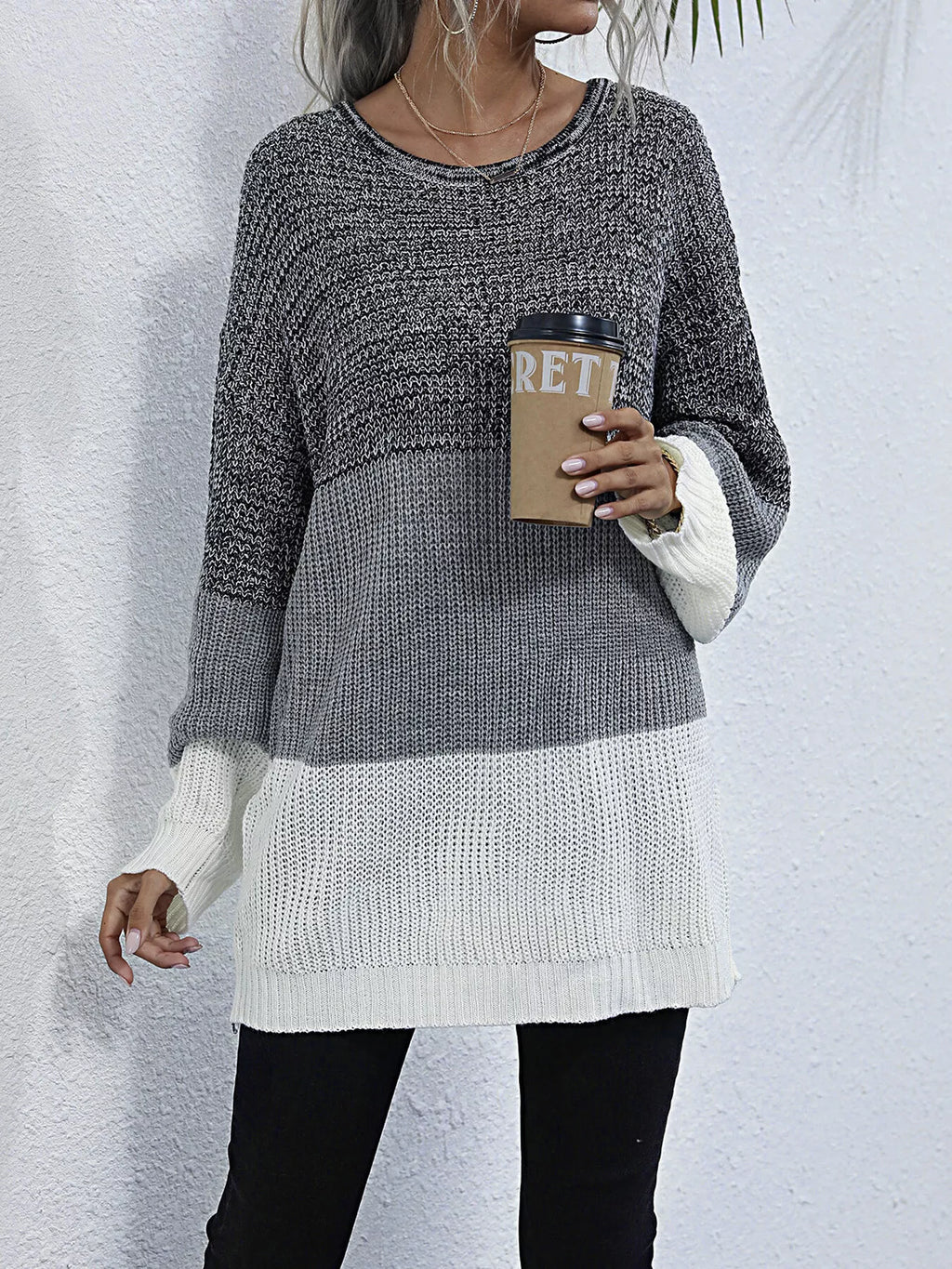 Color Block Round Neck Oversized Sweater - Lilixa.store
