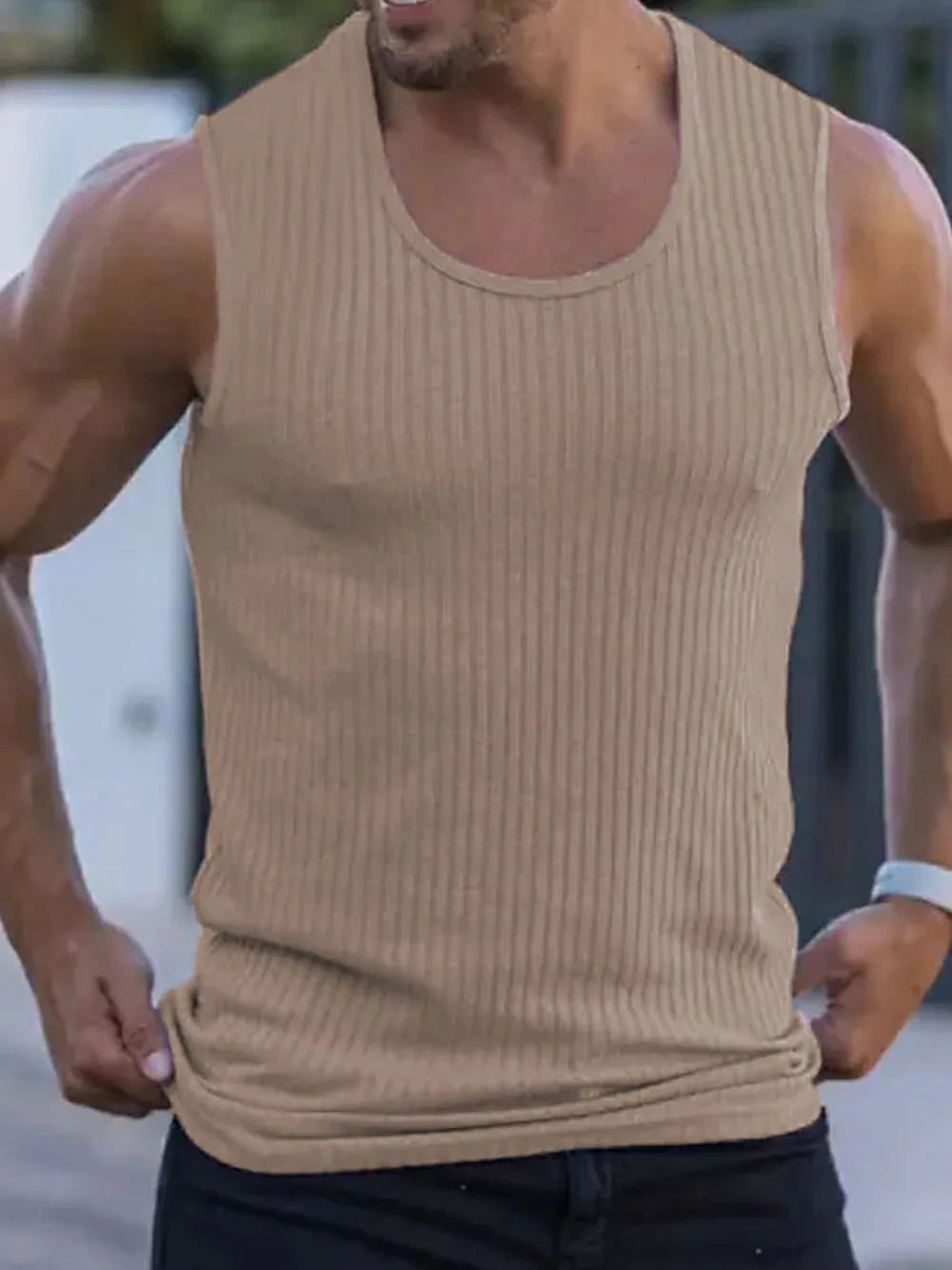 Men's Full Size Ribbed Round Neck Tank Plus Size - Lilixa.store