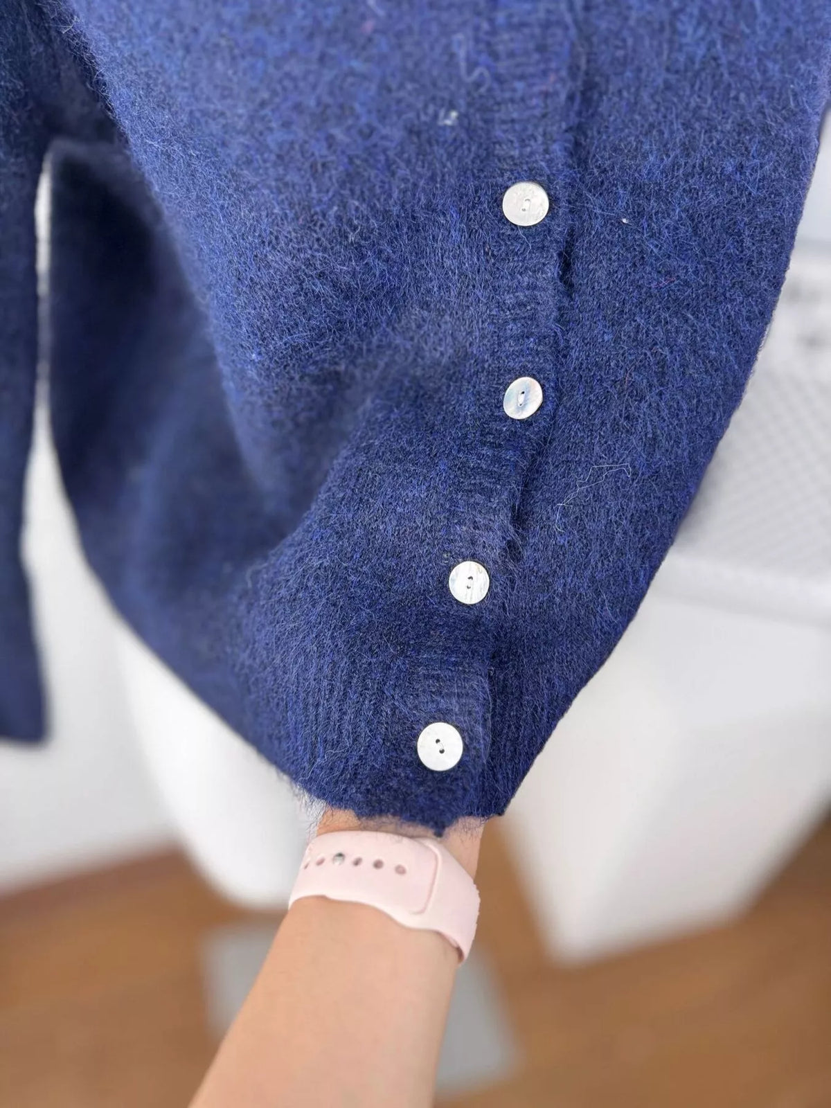 Fuzzy Knit Button-Down Cardigan, view 5