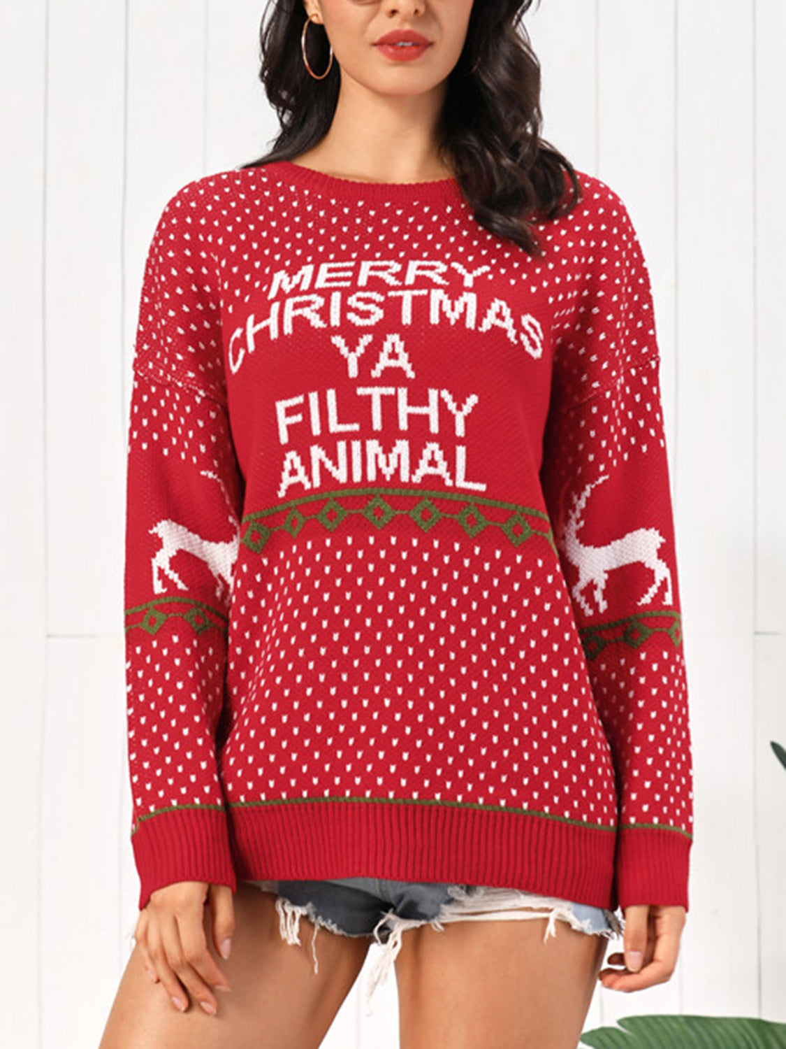 Christmas Element Round Neck Sweater in Red, view 3