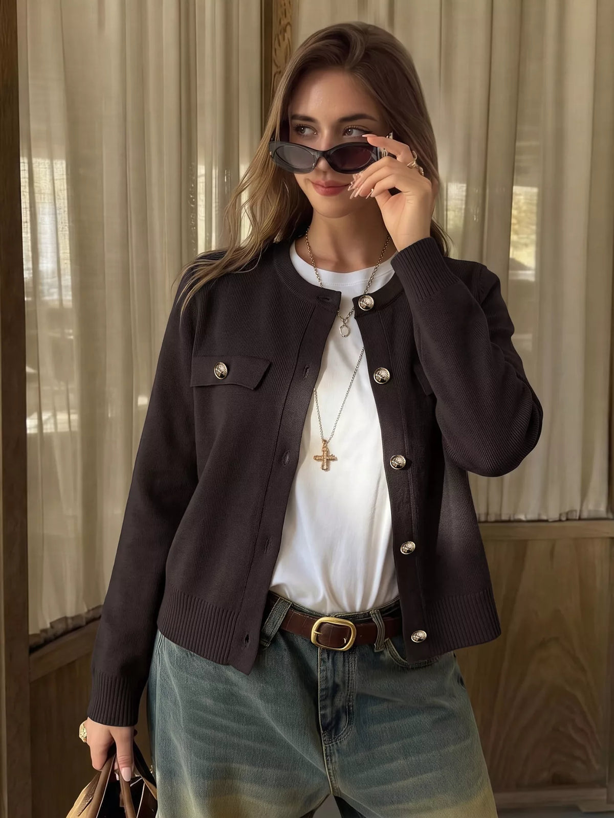 Button Down Long Sleeve Cardigan - Lilixa.store