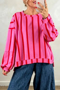 Striped Dropped Shoulder Oversized Sweatshirt - Lilixa.store