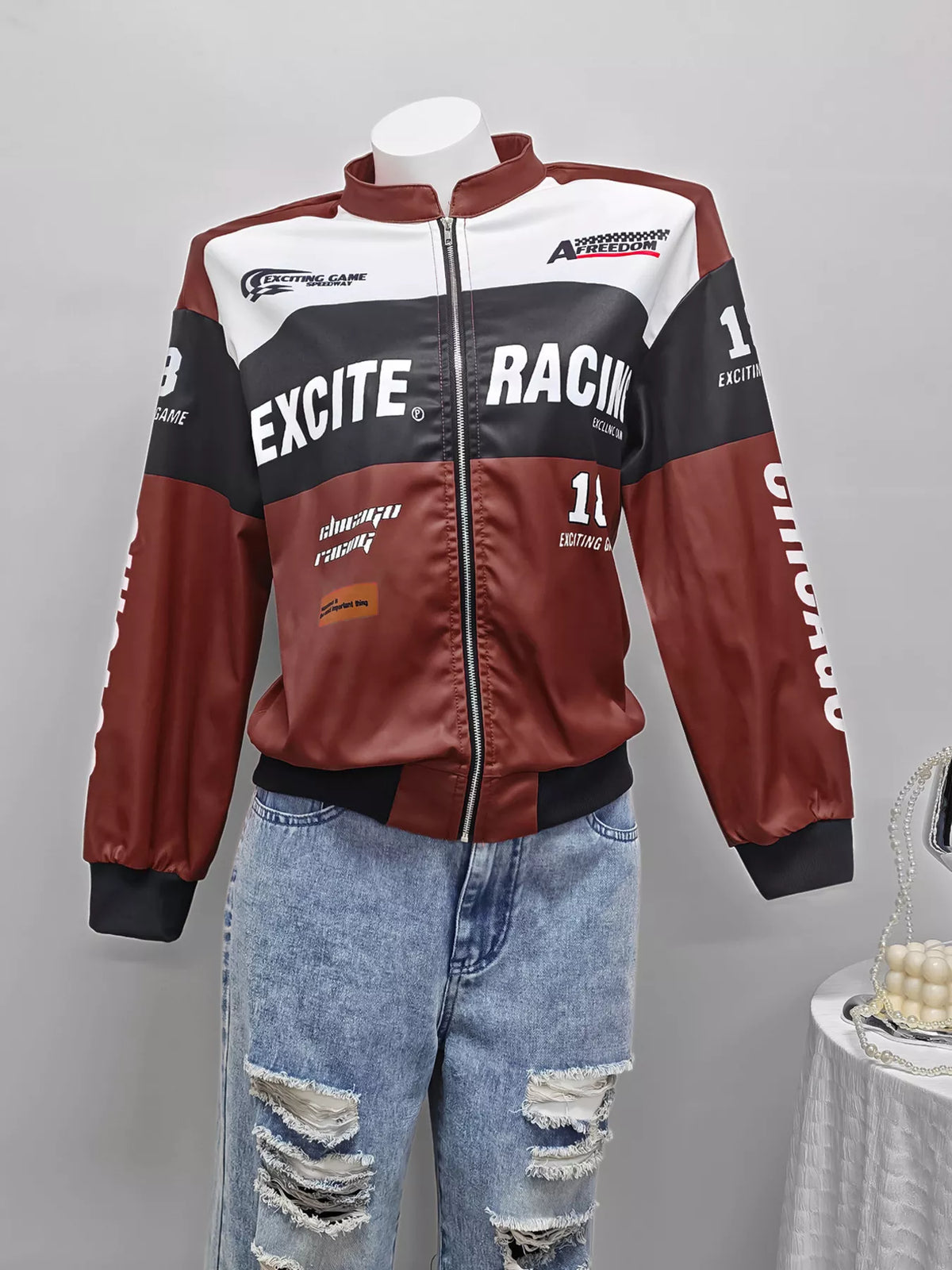 Letter Print Zip Up Jacket - Lilixa.store