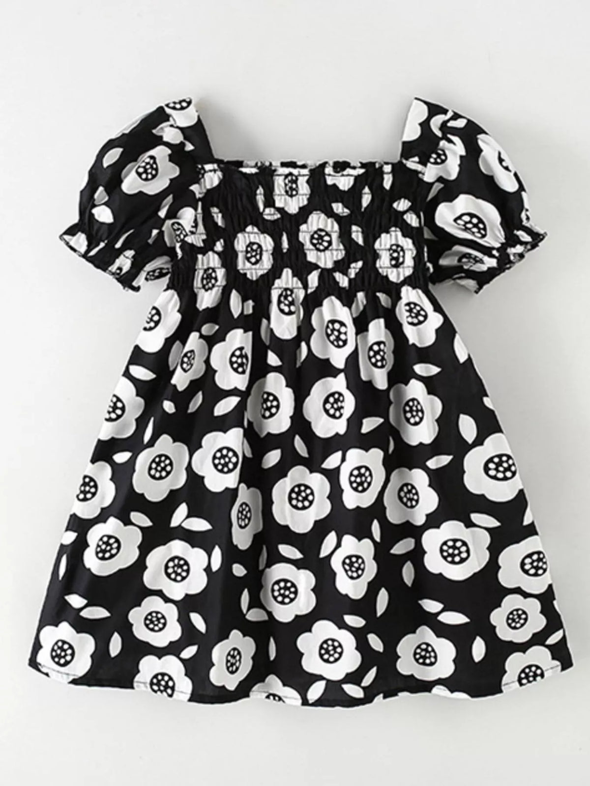 Children's Floral Print Square Neck Puff Sleeve Dress - Lilixa.store