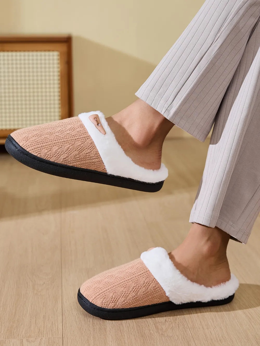 Horn Buckle Furry Texture Flat Slippers - Lilixa.store
