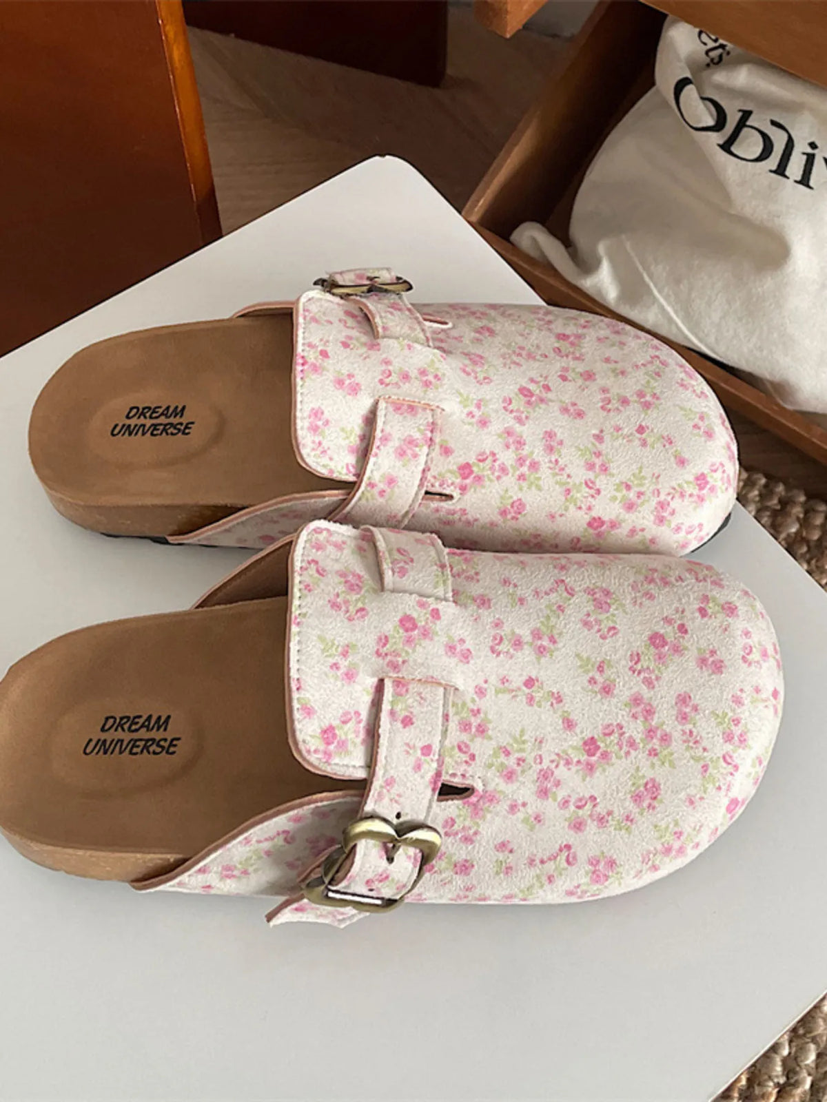 Floral Pattern Round Toe Slip-Ons in Floral Blue, view 4