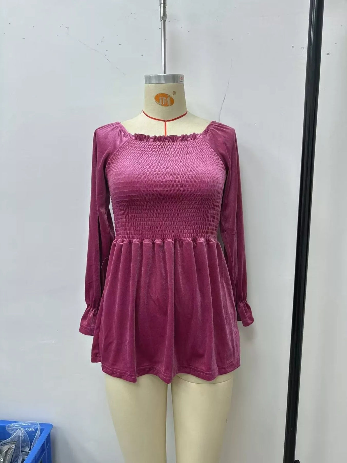 Velvet Smocked Peplum Blouse