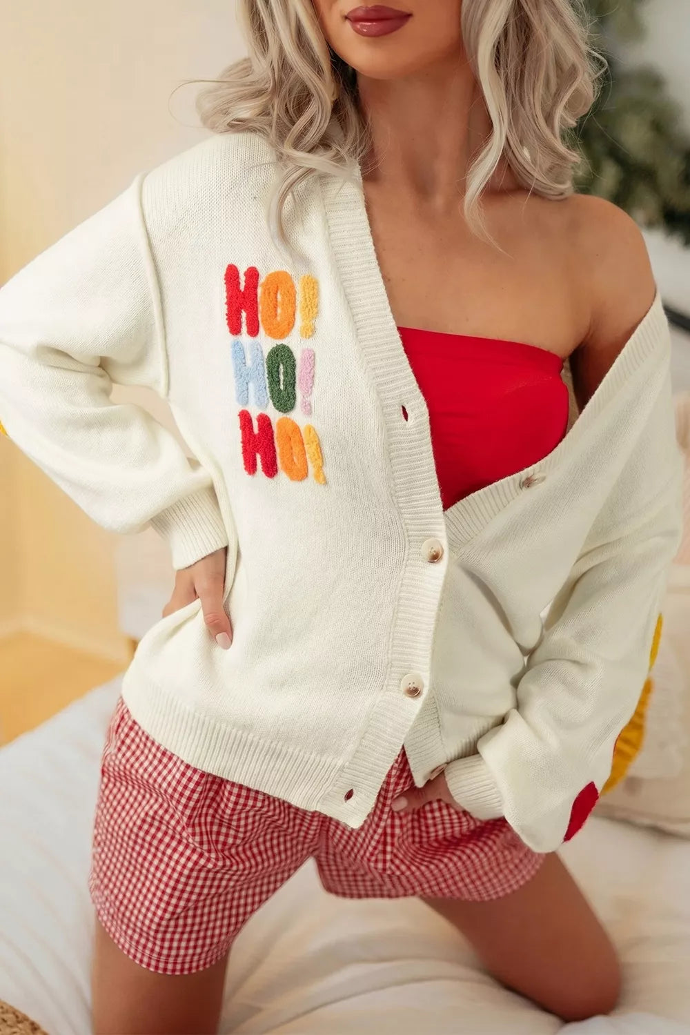 'HO HO HO' Button Up Knit Cardigan - Lilixa.store