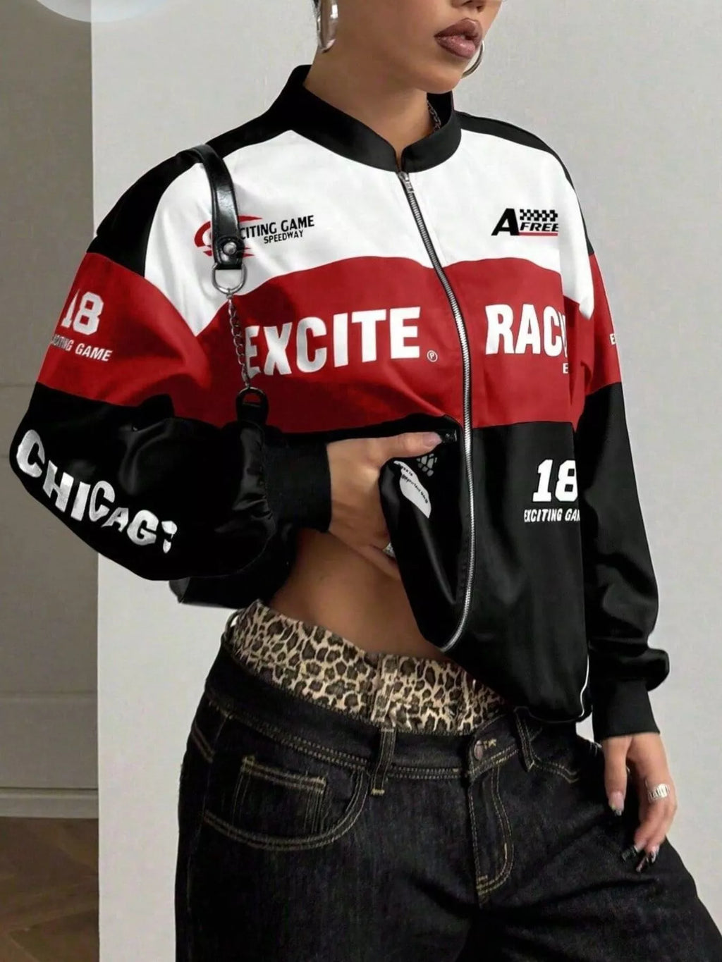 Letter Print Zip Up Jacket - Lilixa.store