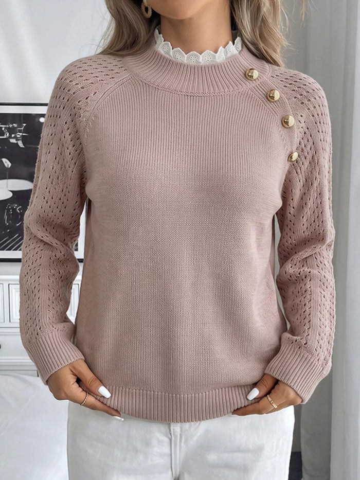 Openwork Mock Neck Sweater in Pink