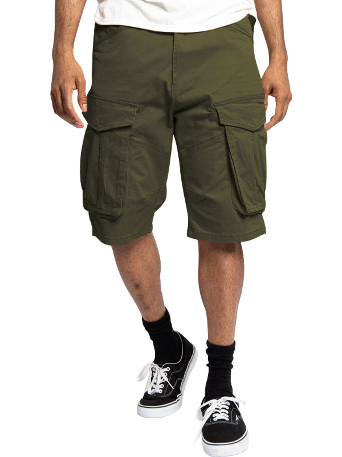 Men's Full Size Cargo Shorts with Multiple Pockets Plus Size in Army Green