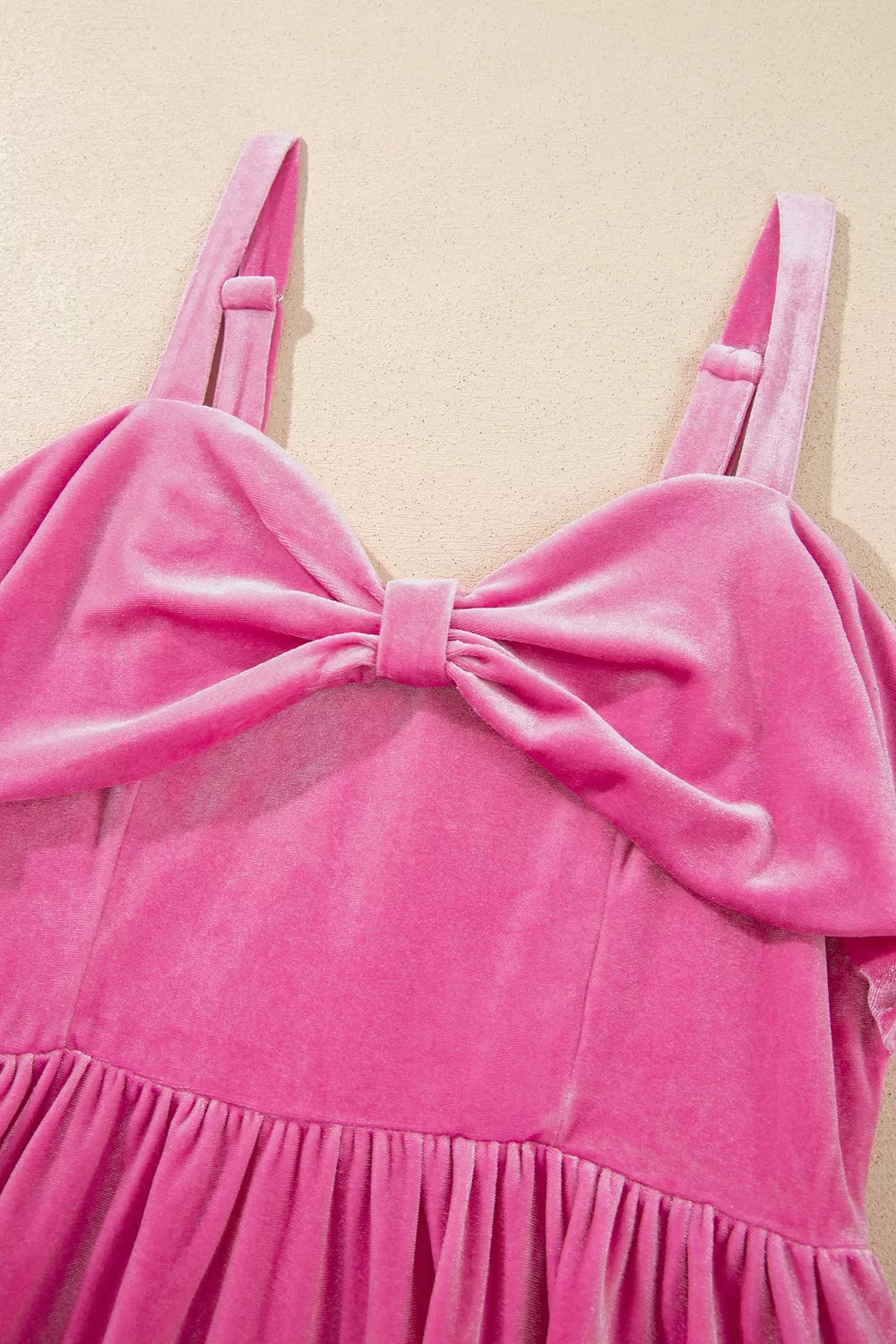 Sweet Bow Neck Adjustable Strap Velvet Short Dress - Lilixa.store