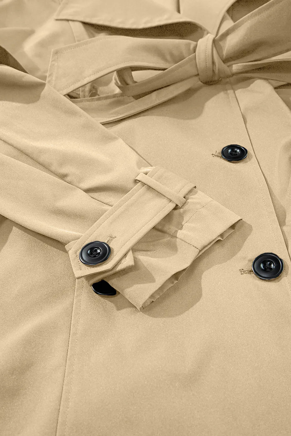 Collared Neck Tie Waist Buttoned Long Sleeve Trench Coat in Dust Storm, view 6