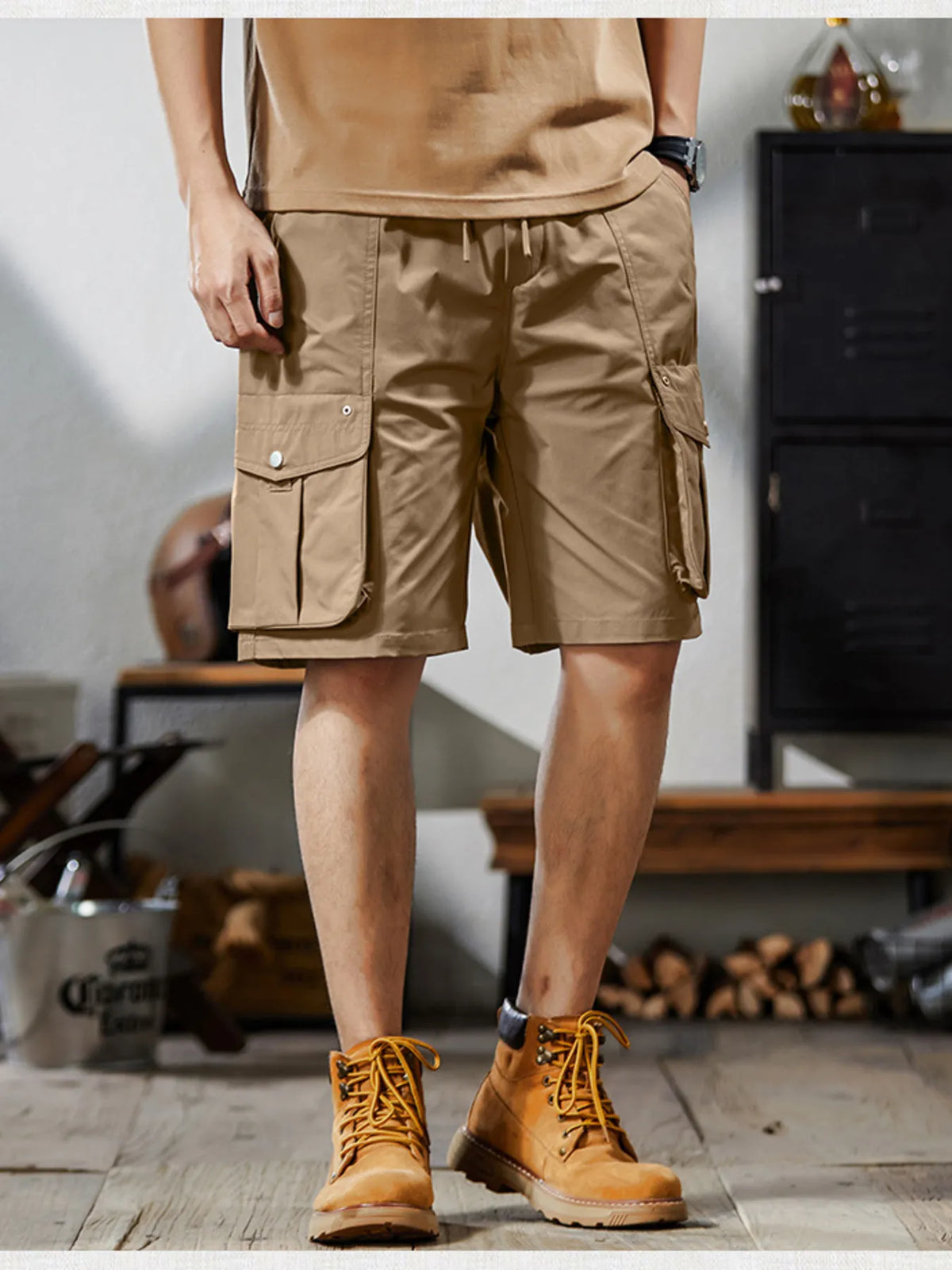 Men's Plus Size Loose Fit Cargo Shorts in Orange