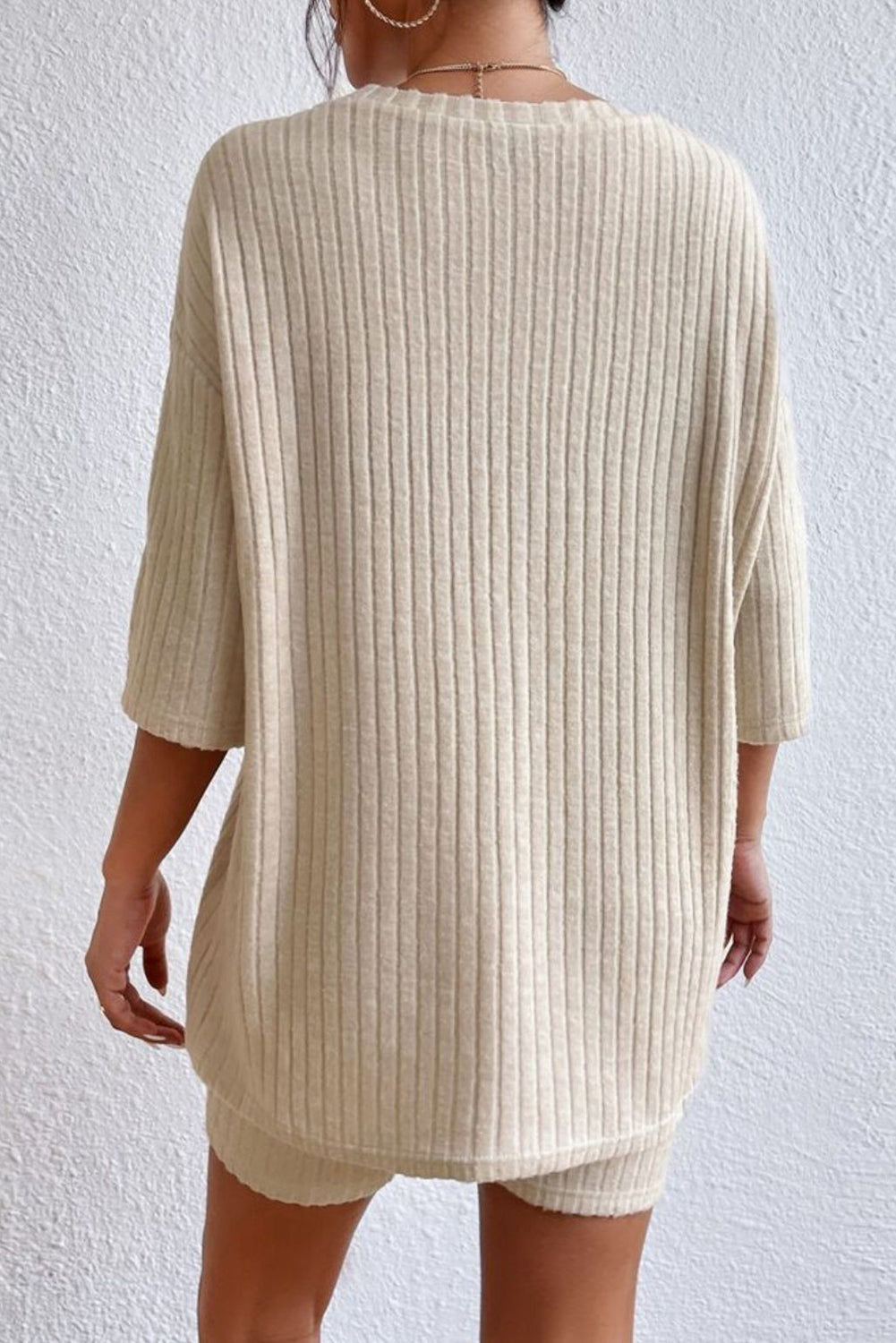 Round Neck Ribbed Top and Shorts Lounge Set - Lilixa.store