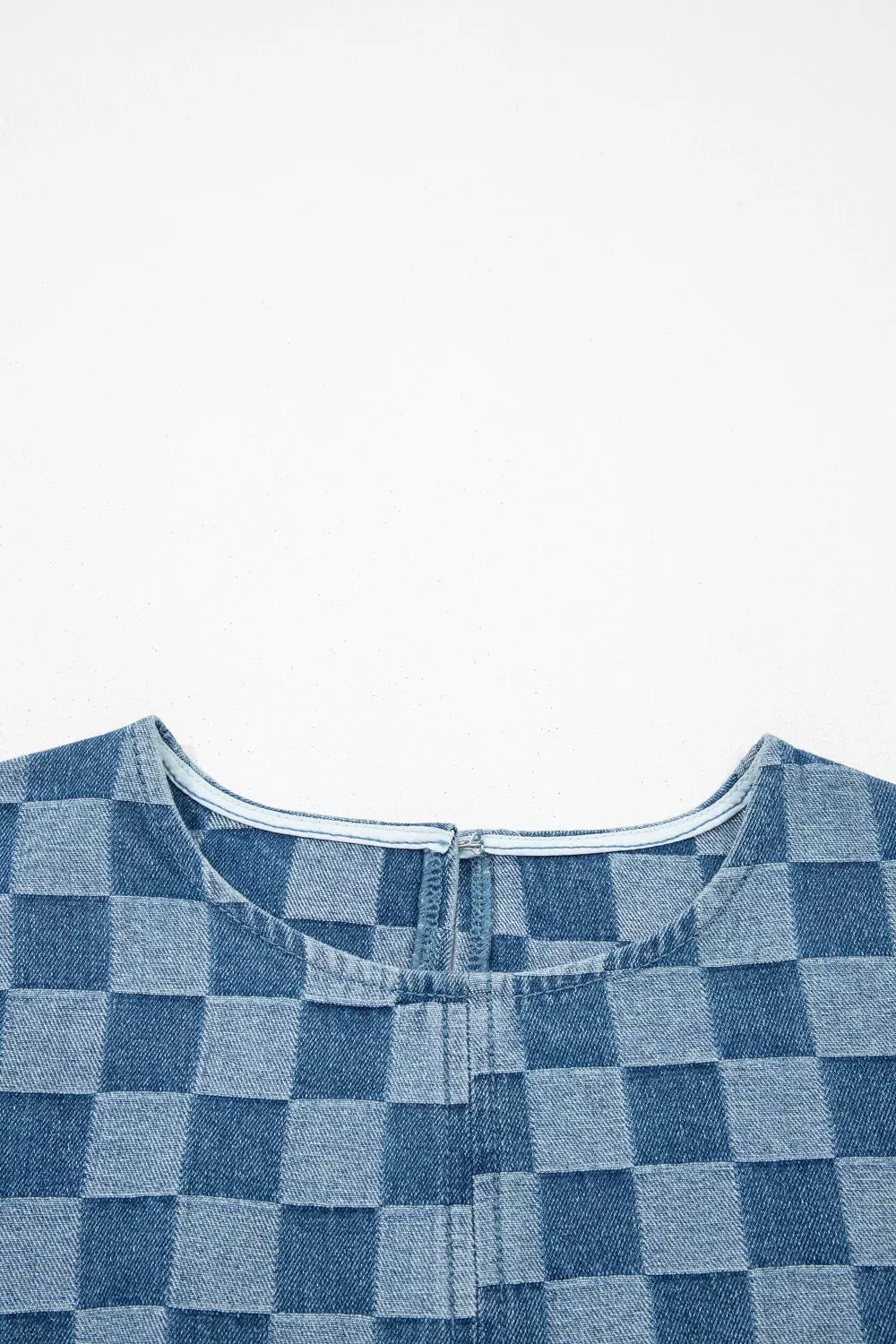Frayed Hem Checkered Denim Mini Dress - Lilixa.store