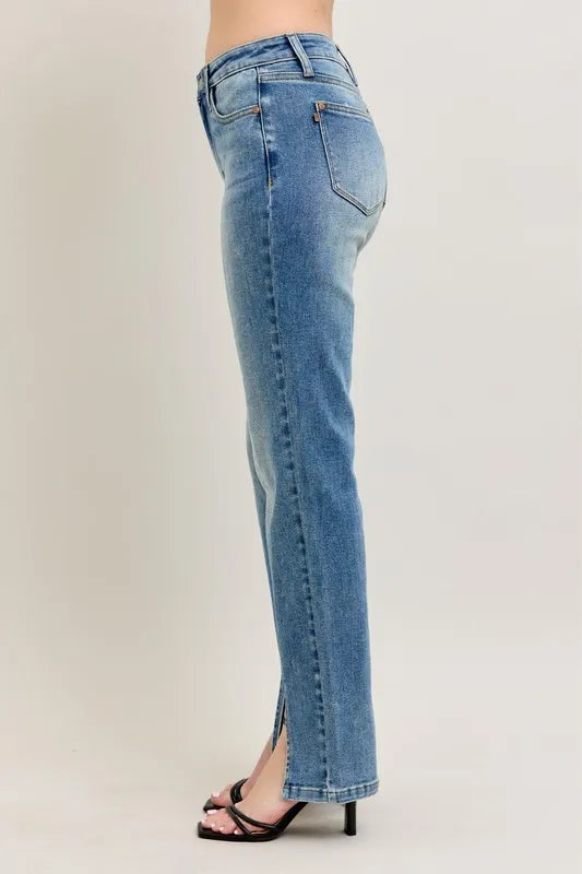 Judy Blue Full Size High Waist Vintage Wash Front Seam & Slit Straight Plus Size - Lilixa.store