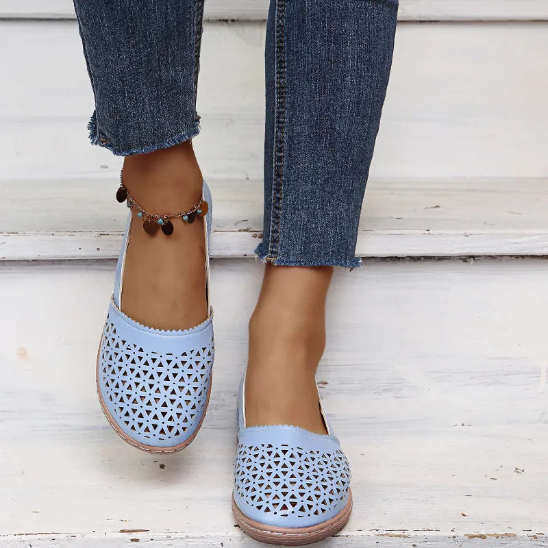Cutout Round Toe Slip-Ons in Light Blue