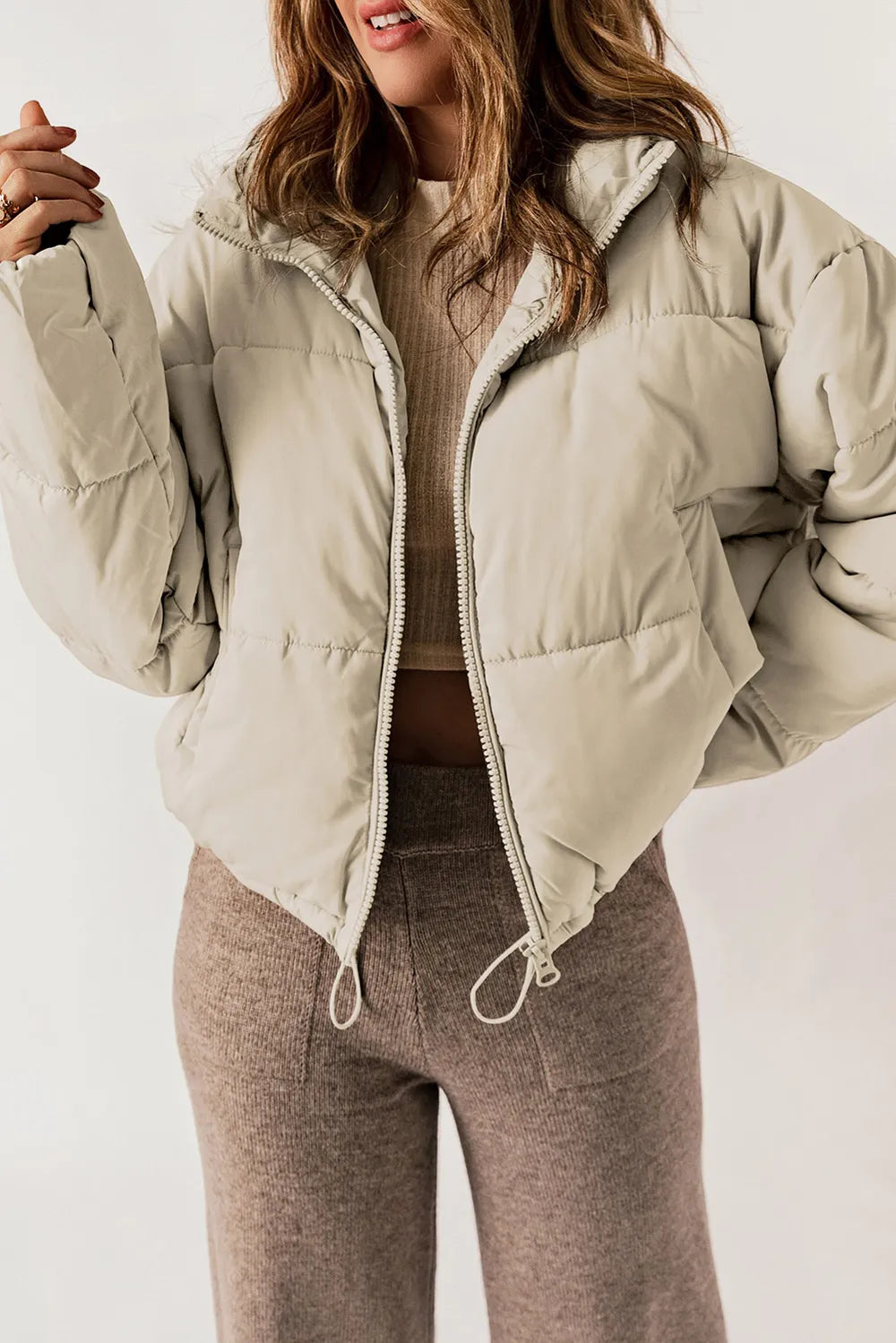 Zip Up Collared Neck Long Sleeve Winter Coat - Lilixa.store