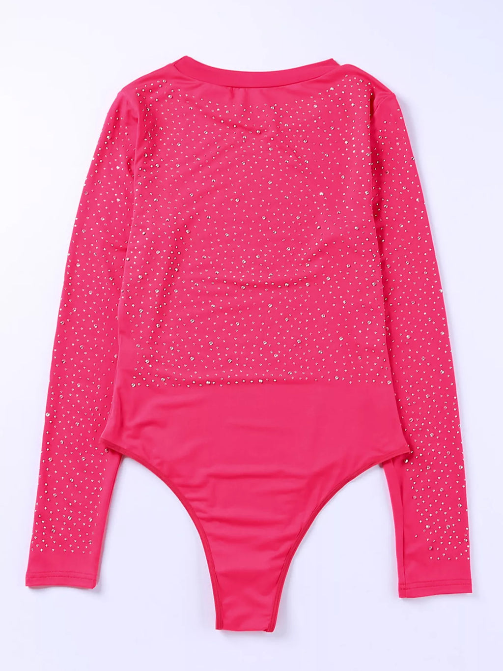 Rhinestone Round Neck Long Sleeve Bodysuit - Lilixa.store