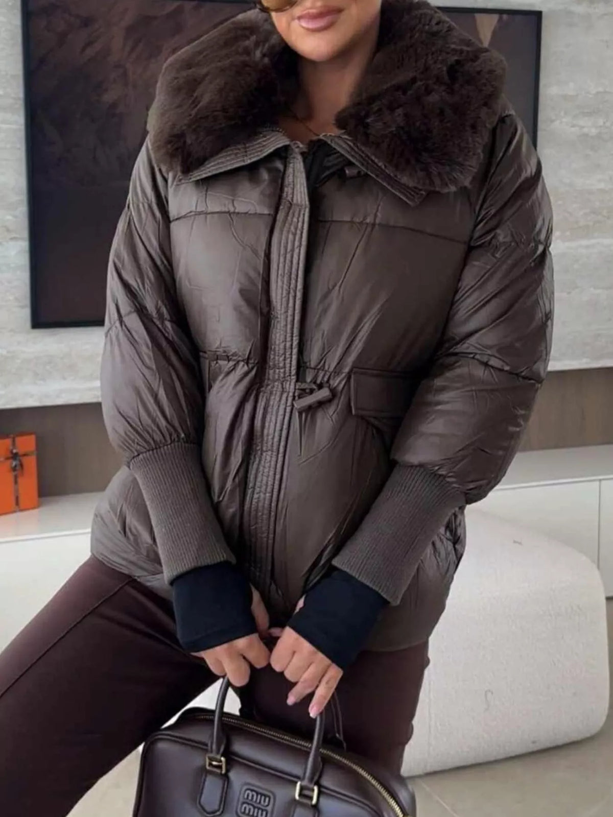 Fur Collar Padded Puffer Jacket, view 5