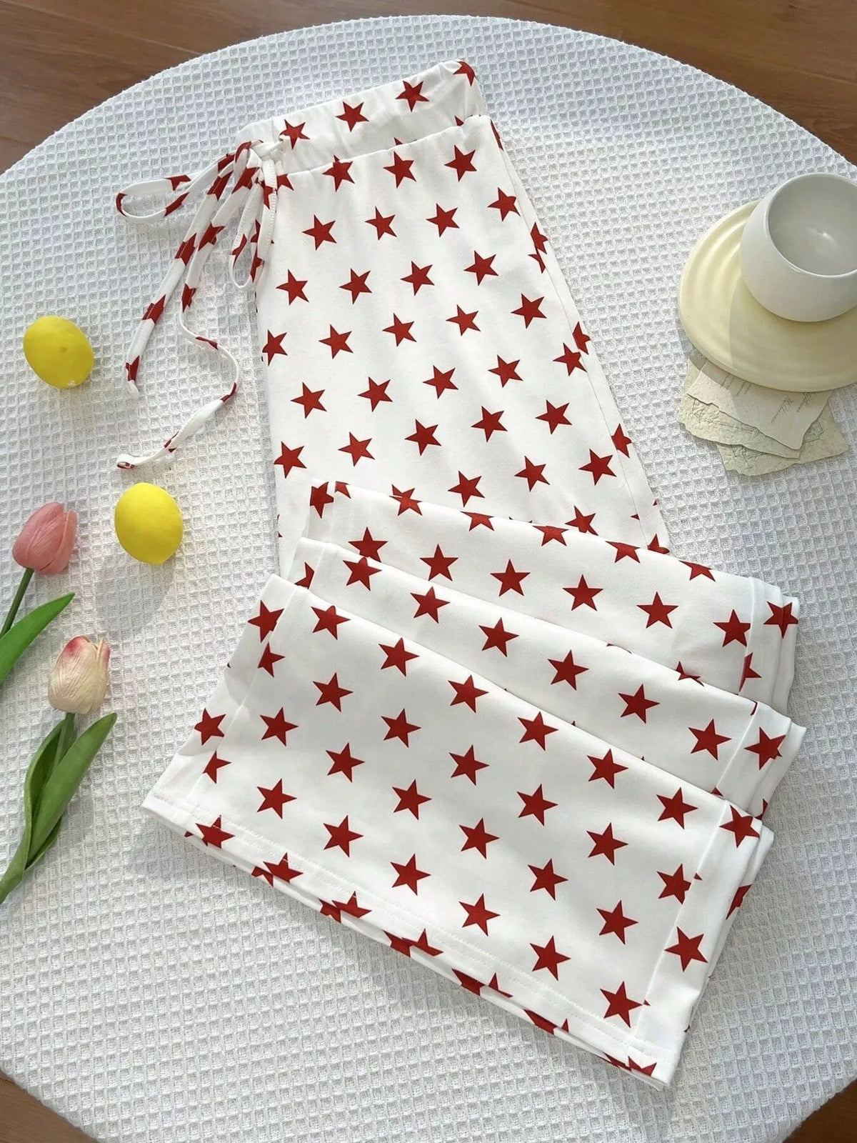 Casual Star-Print Drawstring Pants in White