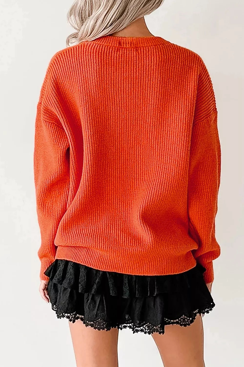 Drop Shoulder Long Sleeve Round Neck Halloween Sweater - Lilixa.store