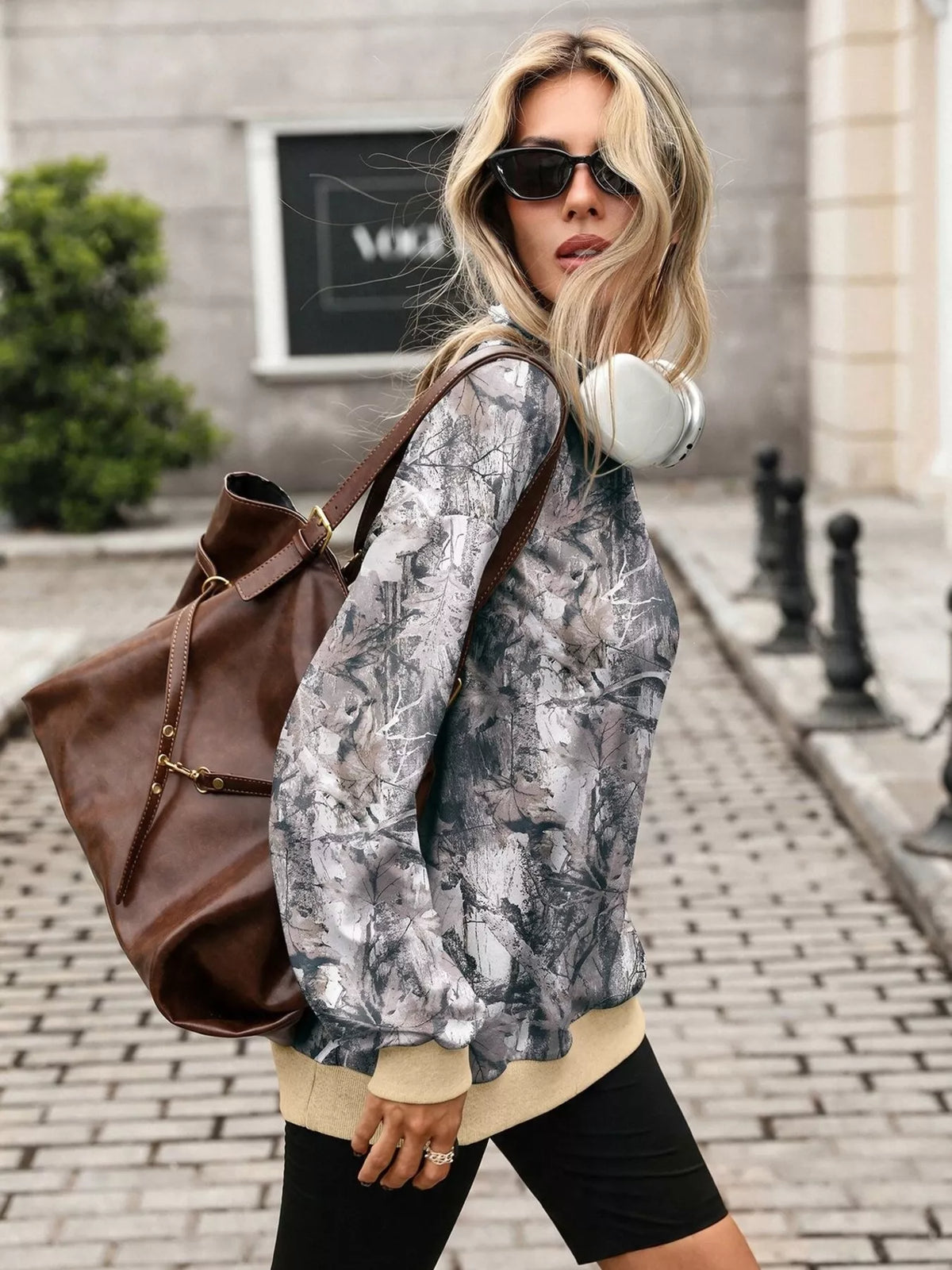 Camouflage Print Mock Neck Sweatshirt - Lilixa.store