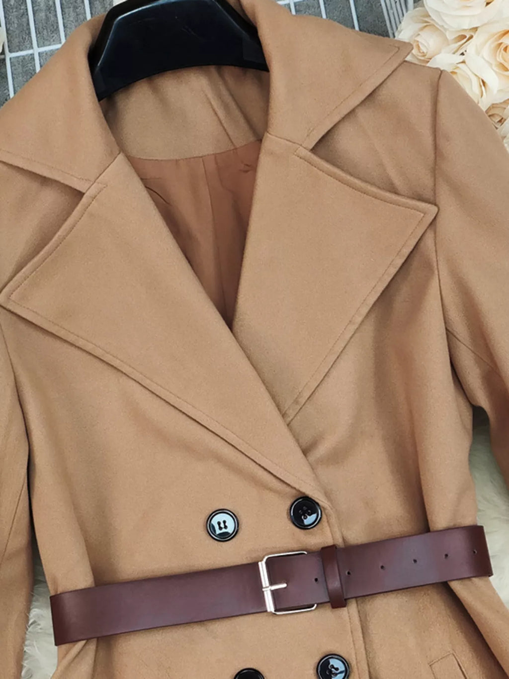 Double-Breasted Wool Blend Coat - Lilixa.store