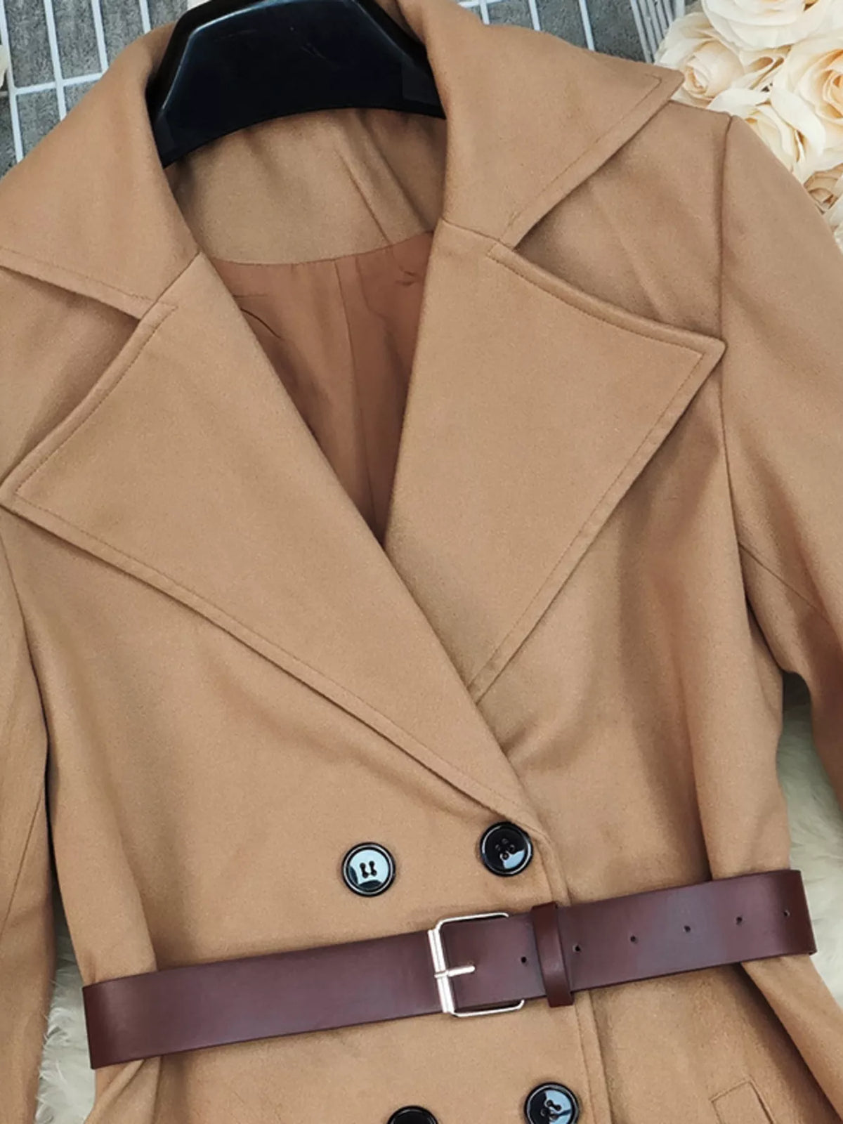 Double-Breasted Wool Blend Coat - Lilixa.store