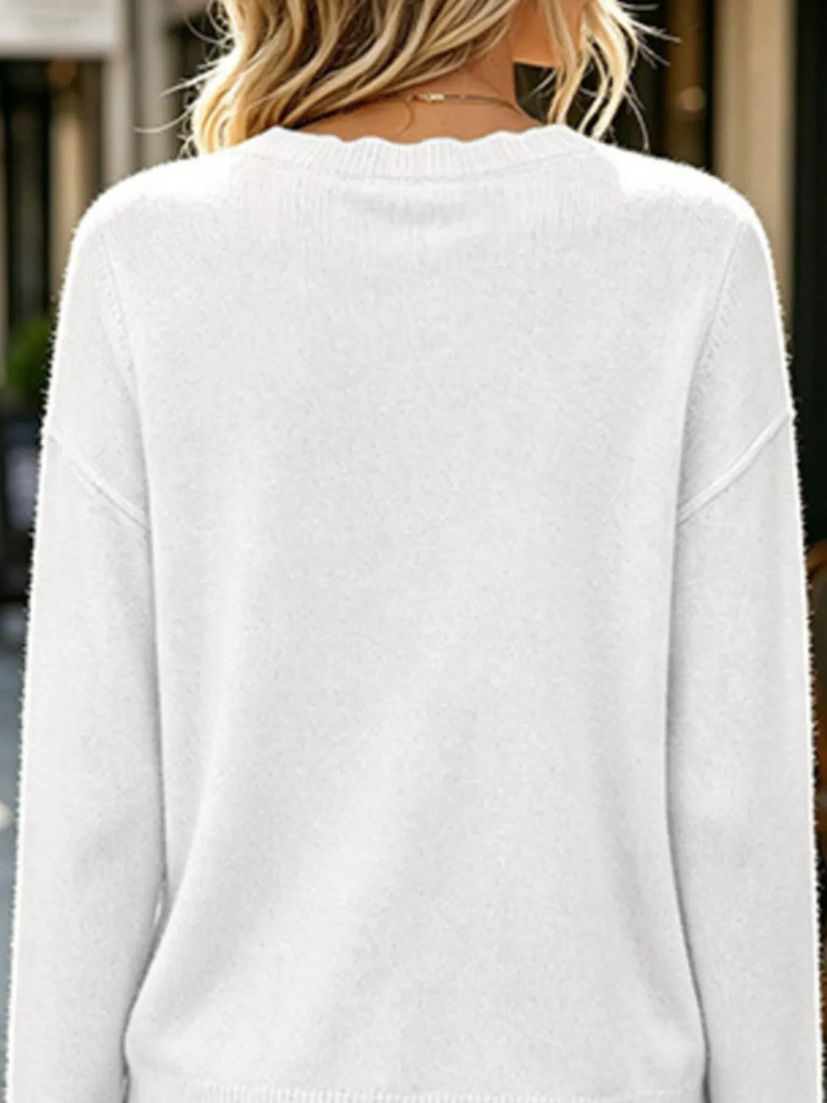 Full Size Scalloped Trim Crew Neck Sweater Plus Size