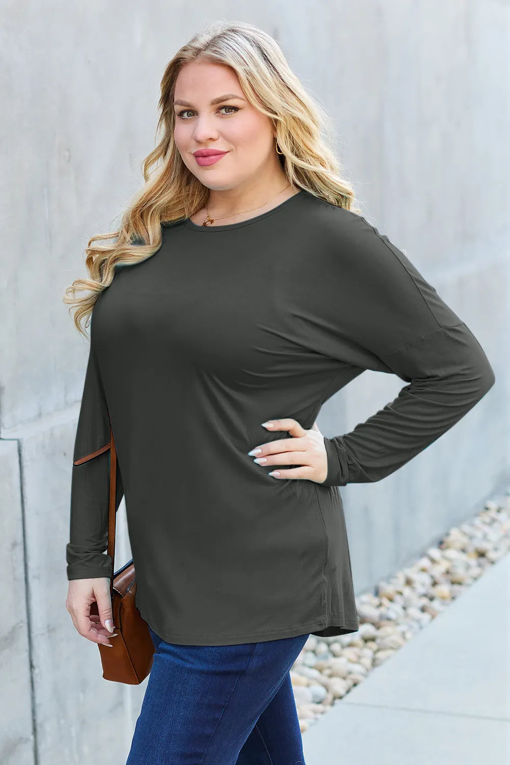 Basic Bae Full Size Round Neck Dropped Shoulder T-Shirt - Lilixa.store