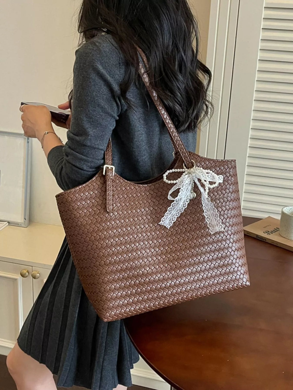 Woven Leather Shoulder Bag - Lilixa.store