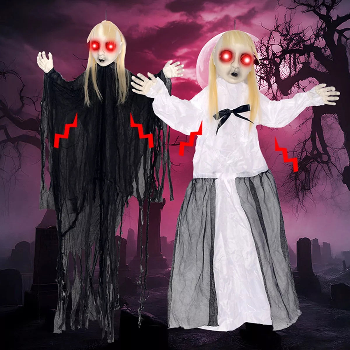Halloween Hanging Ghost with Glowing Eyes - Lilixa.store
