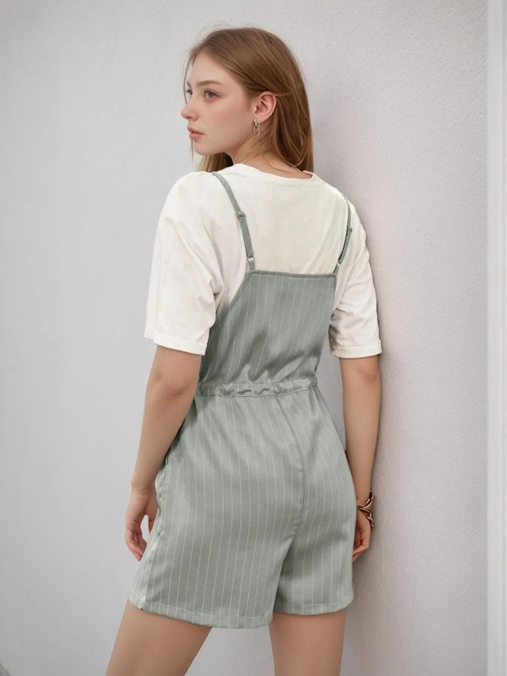 Perfee Drawstring Waist Striped Overalls with Pockets - Lilixa.store