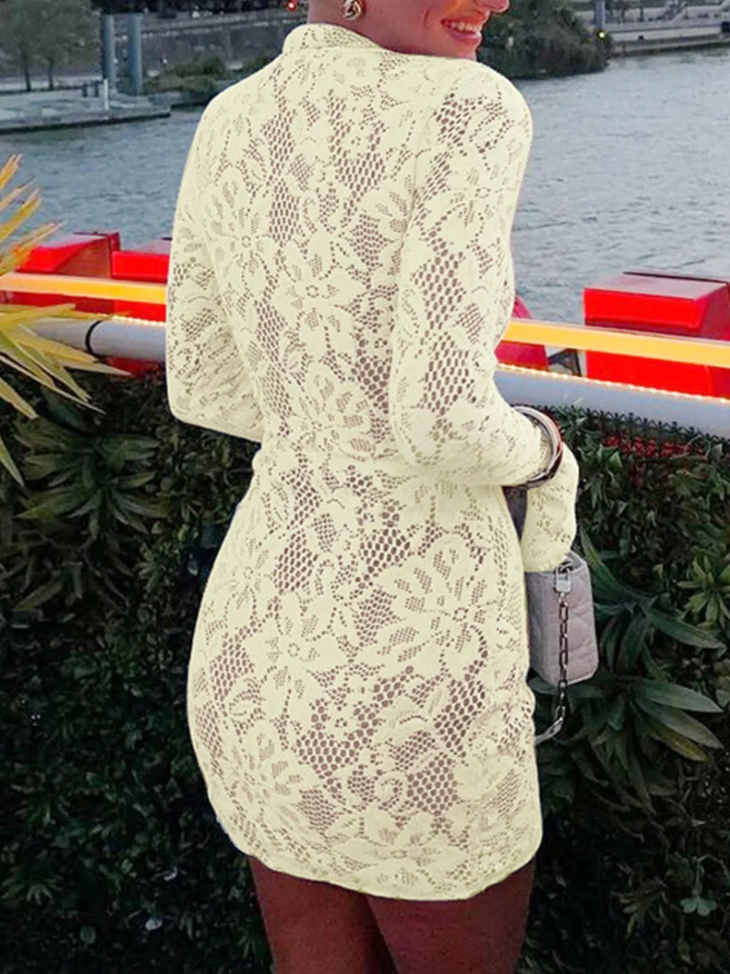 Lace Cutout Long Sleeve Mini Dress - Lilixa.store