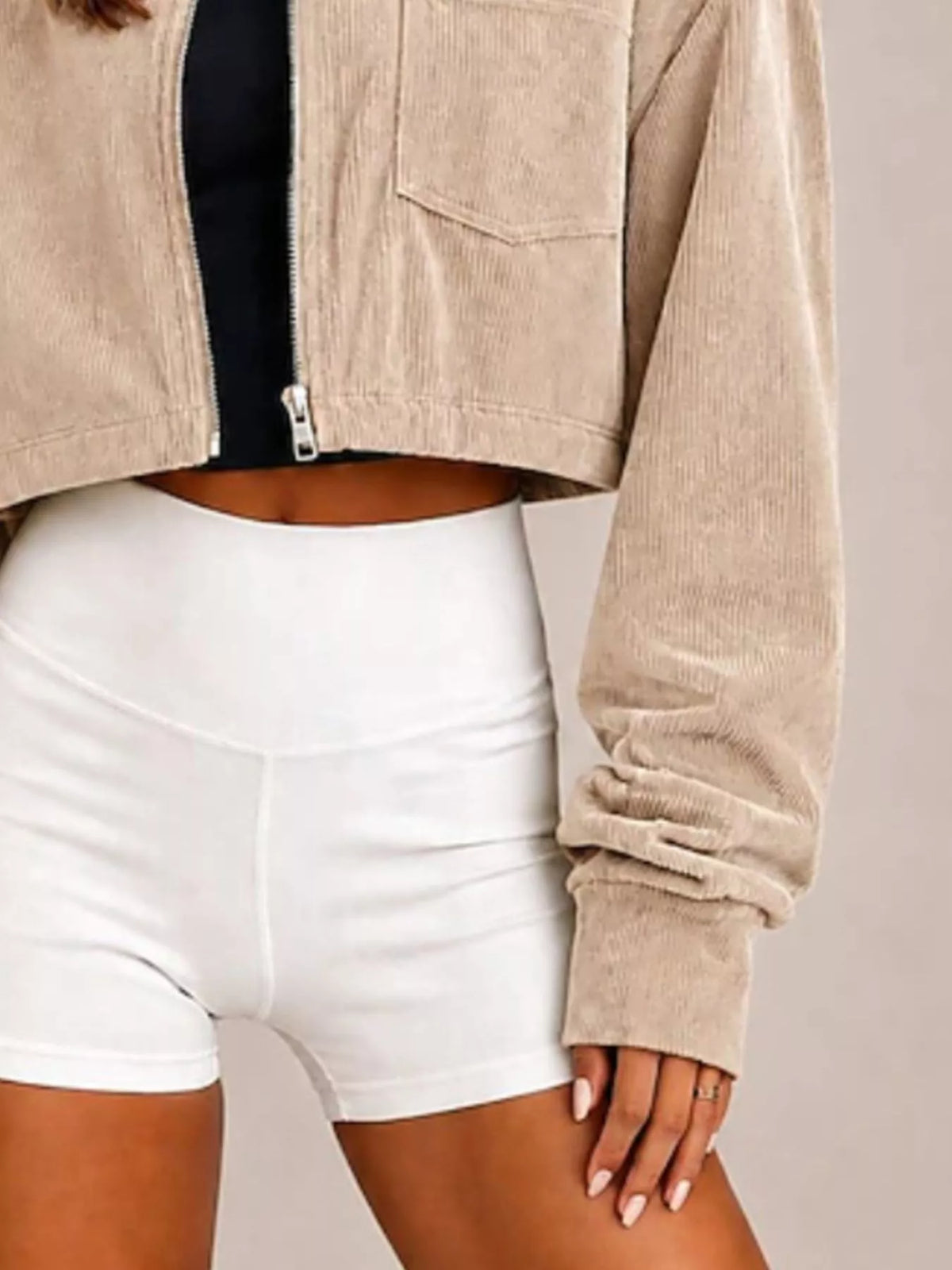Corduroy Zip Up Cropped Jacket